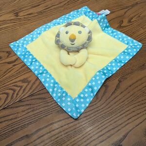 Fisher PRICE Yellow Lion Lovey Security Blanket Blue Satin Trim 2017